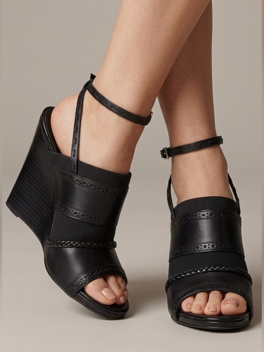 Proenza Schouler Black high heel wedge slides with ankle straps